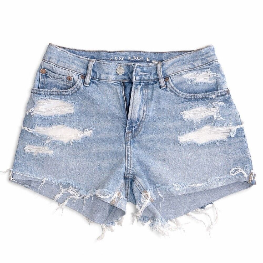 American Eagle Mom Jean Short Womens Size 00 Distressed Festival Ripped Denim